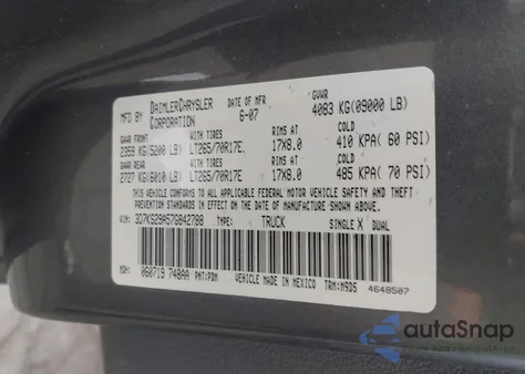 2007 Dodge Ram 2500 Slt z USA, uszkodzony, nr VIN 3D7KS29A57G842788